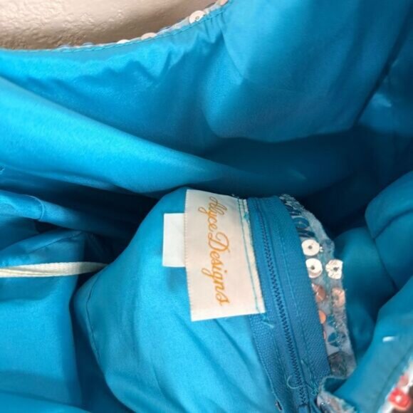 Alyce Designs 80s Vintage Evening Gown Sequin Beaded Dress Blue Silver - Picture 8 of 9